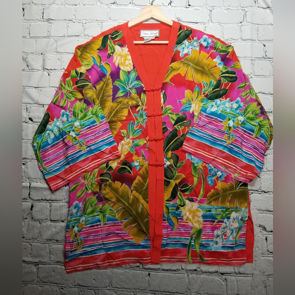 Diane Gilman 100% silk Top Kimono Size L Resort, Cruise Vacation!